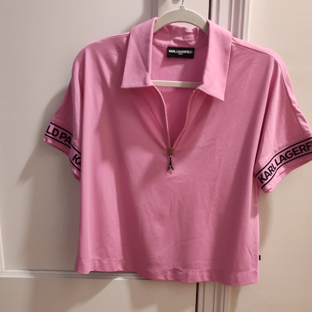 Karl Lagerfeld Paris Pink Zip-Up Crop Top